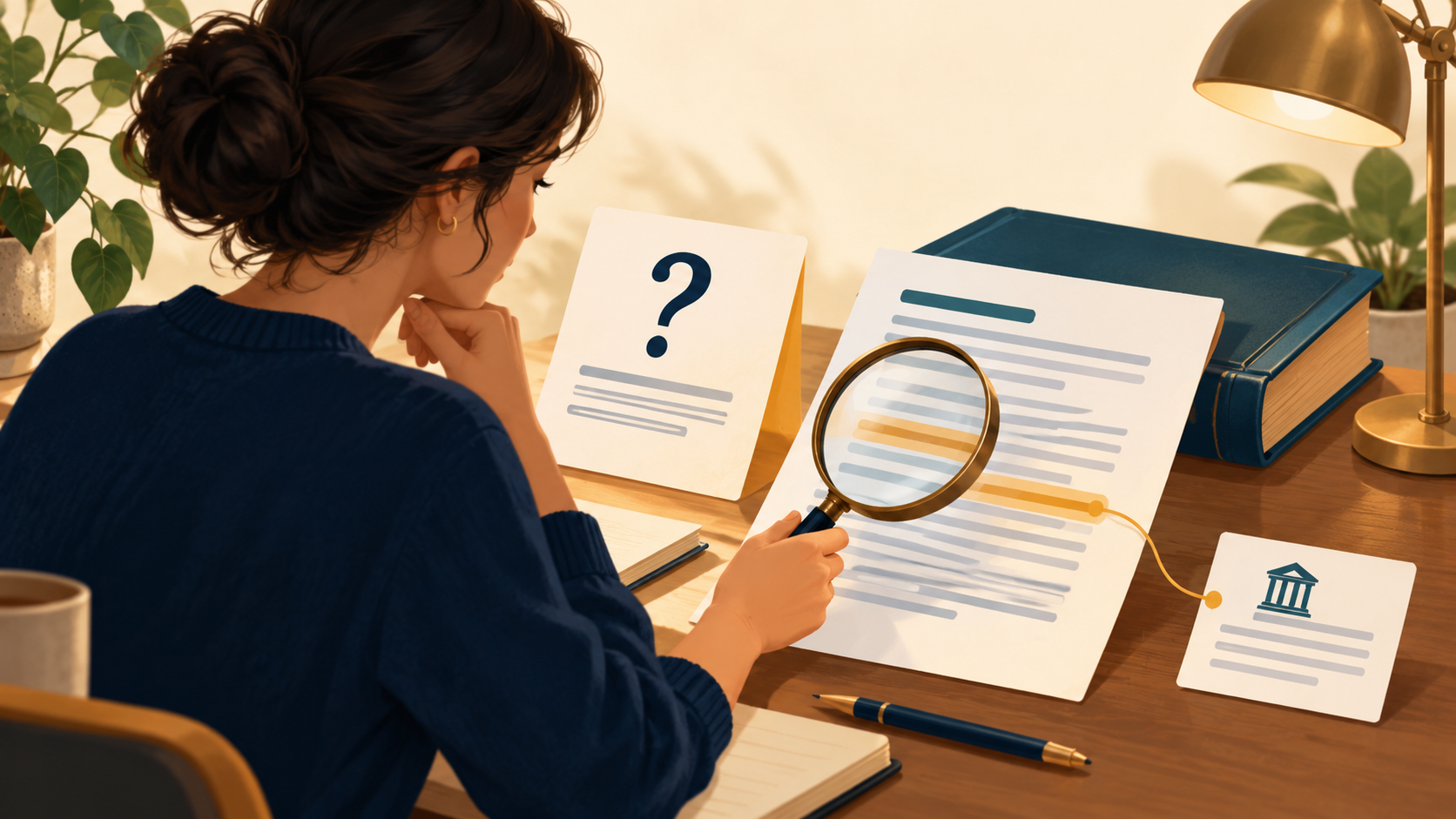 Editor comparing a question with an answer and its supporting reference.